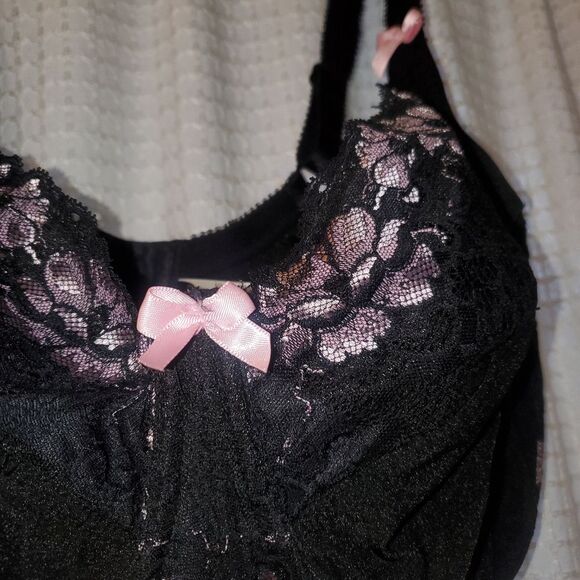 Black And Pink Lace Underwire Bra, 44G, 44DDDD, Adore Me, Sexy, Plus Size - Picture 2 of 5